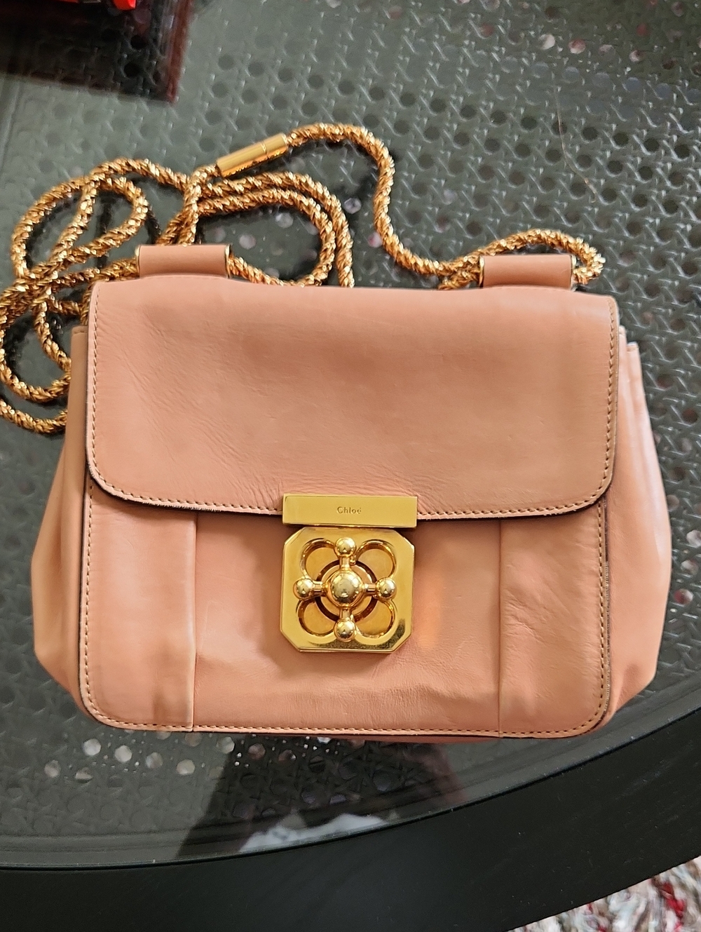 Chloe Tan Leather Shoulder Bag with Rose Gold Chain